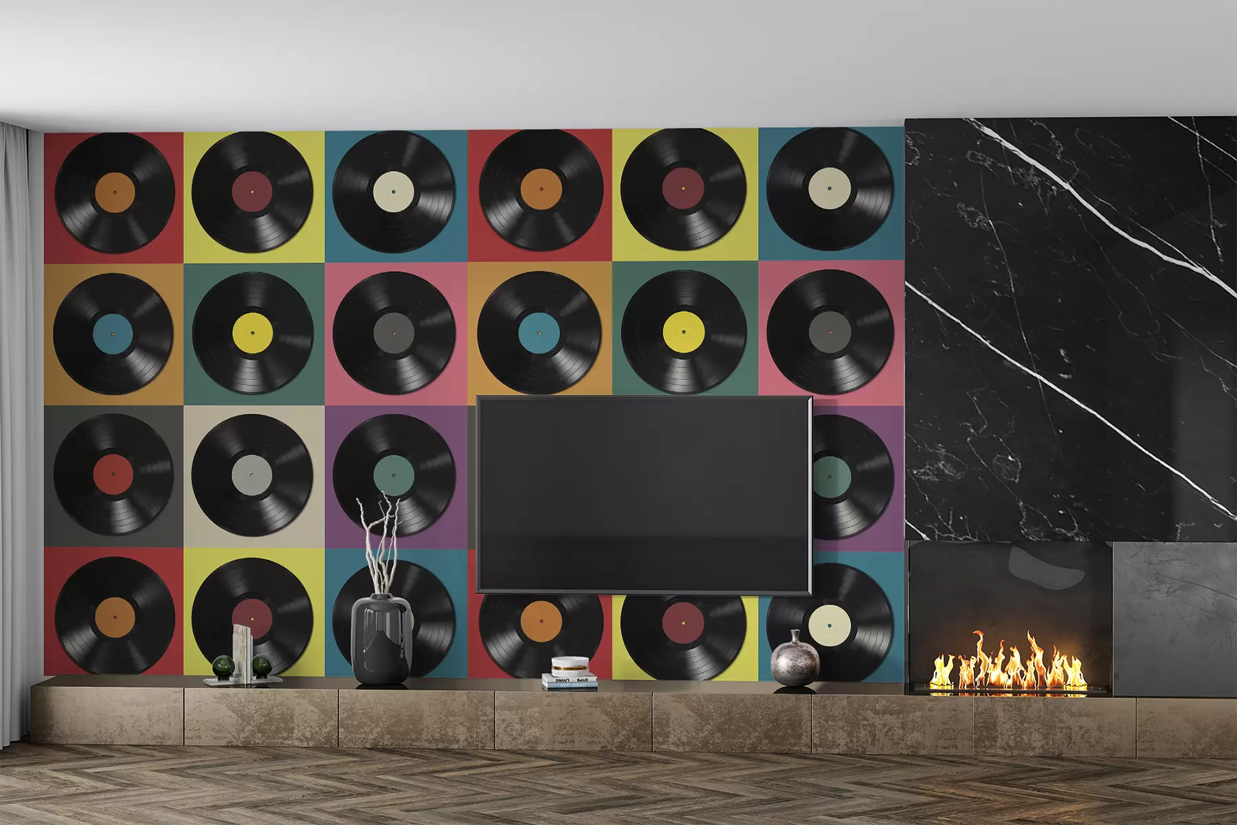 stenske poslikave Vinilne plošče, retro slog u51622