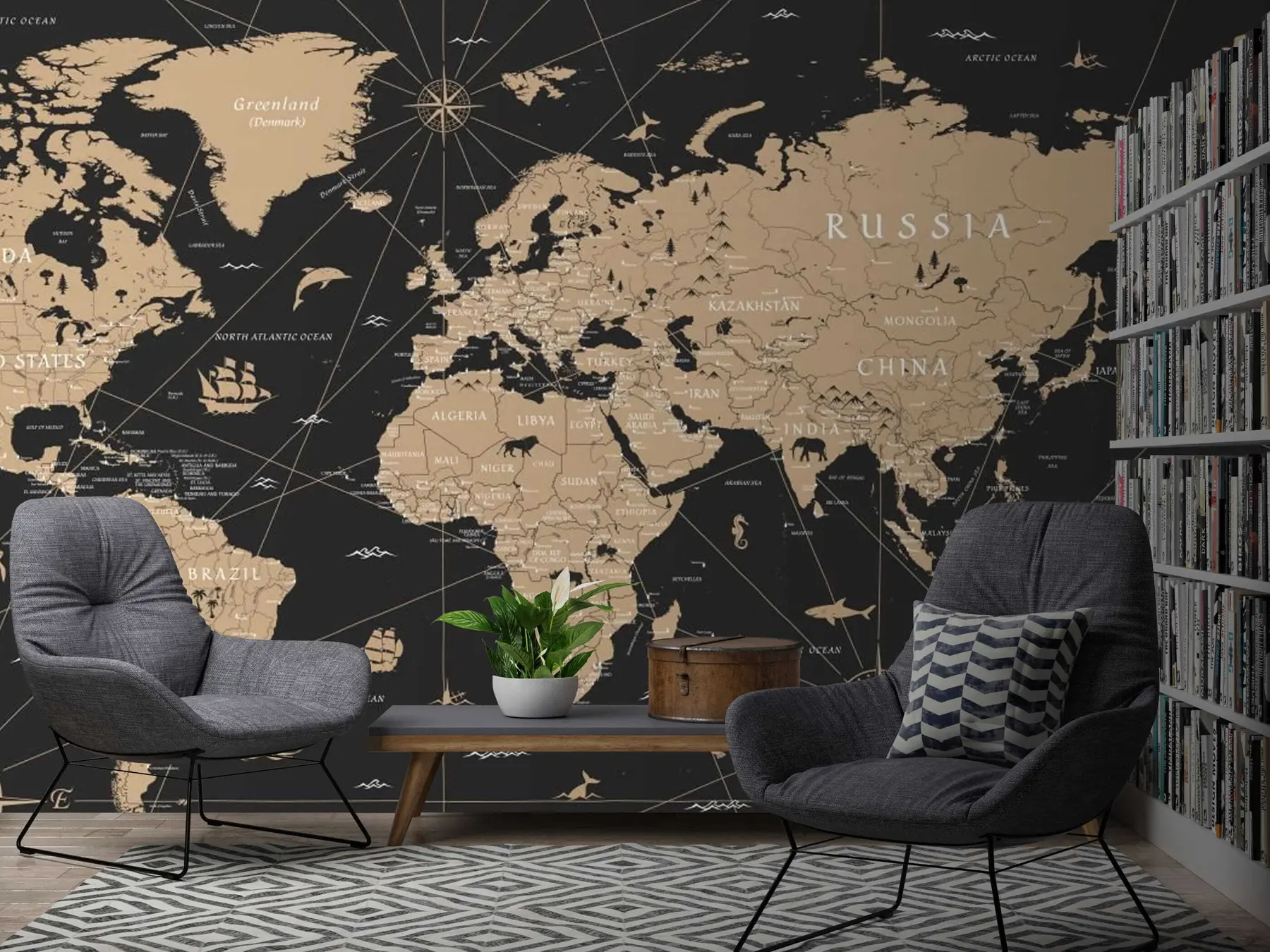 stenske poslikave Vintage zemljevid sveta u50401