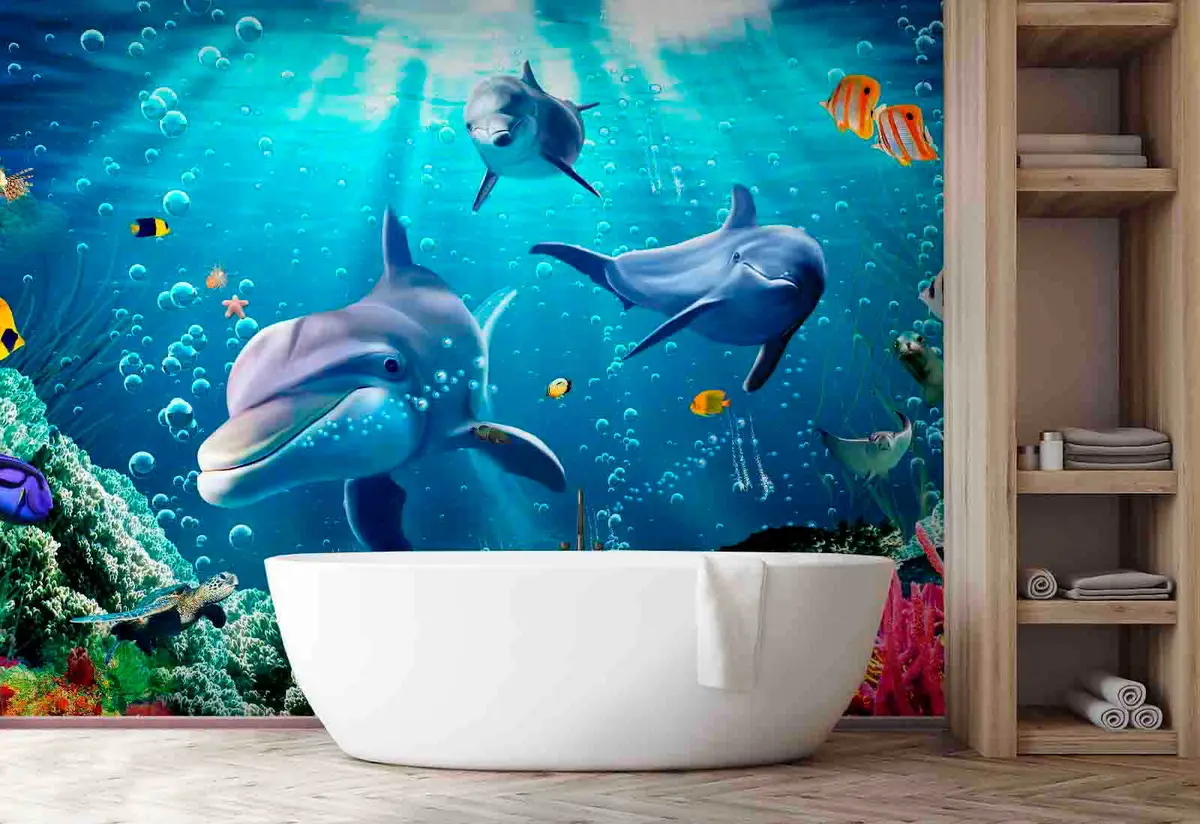stenske poslikave Delfini z ribami u05654