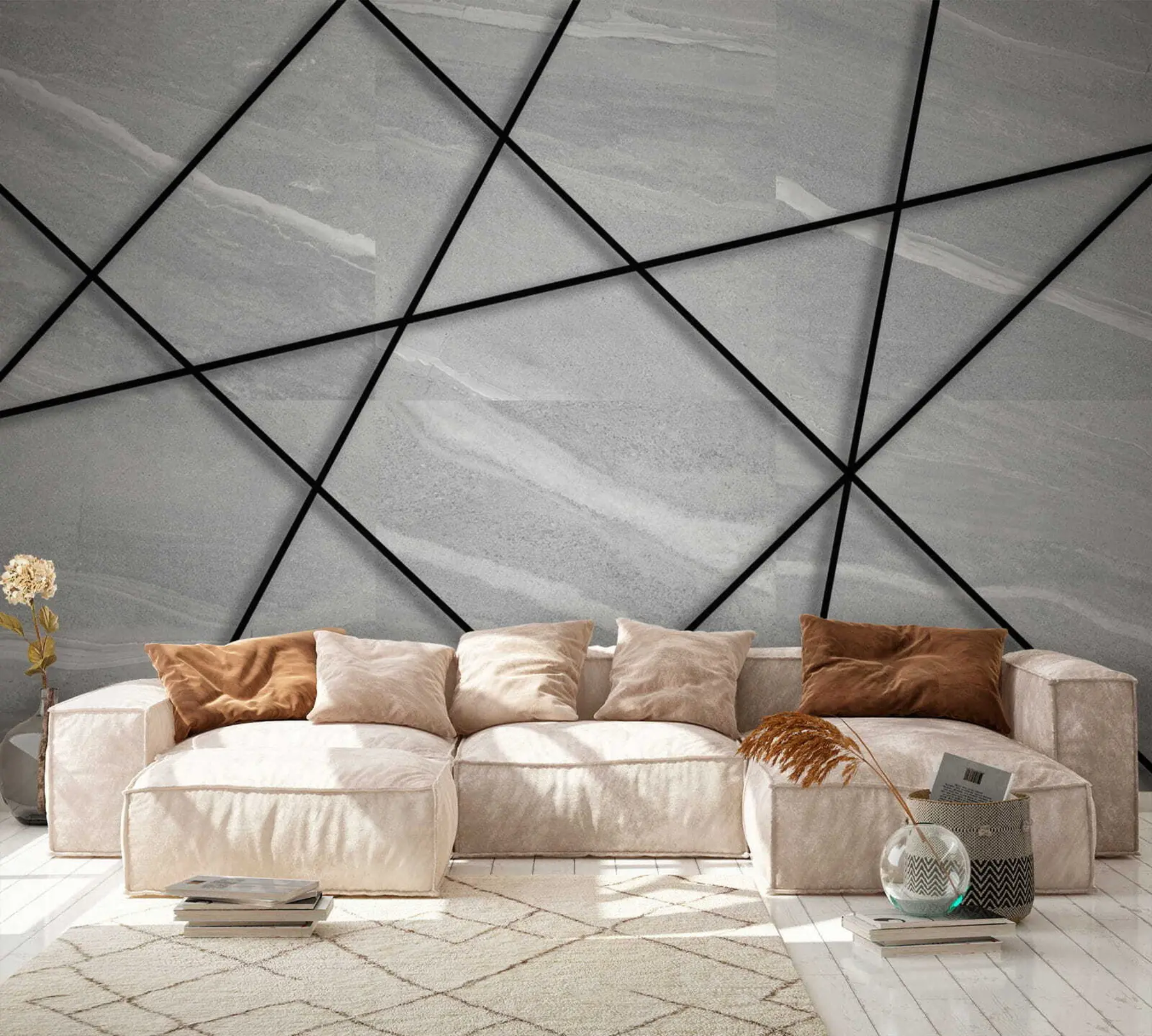 stenske poslikave Sivi marmor in črne črte u16341