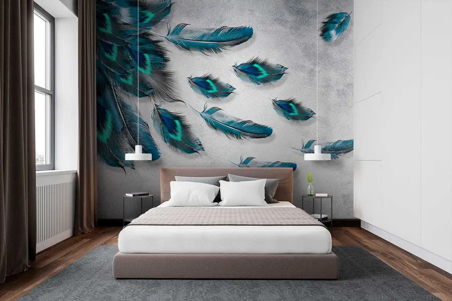 stenske poslikave Pavje perje na ozadju betonske stene u29836