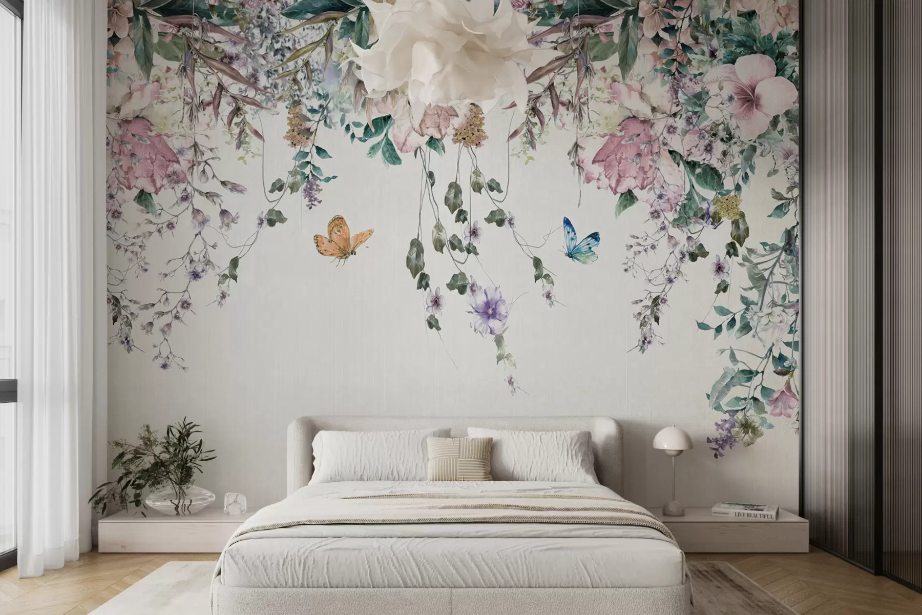 stenske poslikave Eksotično cvetje in metulji u30601