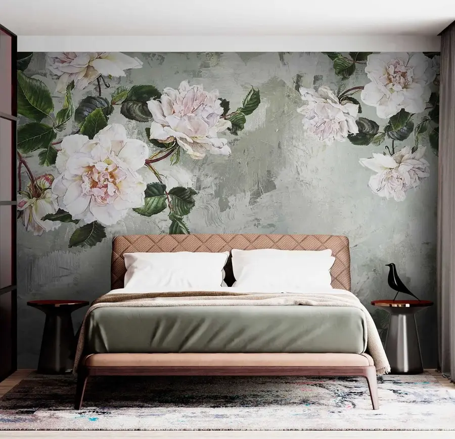 stenske poslikave Cvetoče veje na ozadju obrabljene stene u37301