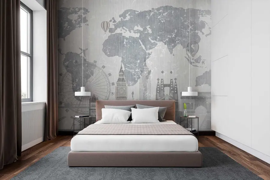 stenske poslikave Zemljevid sveta v sivih tonih u53138