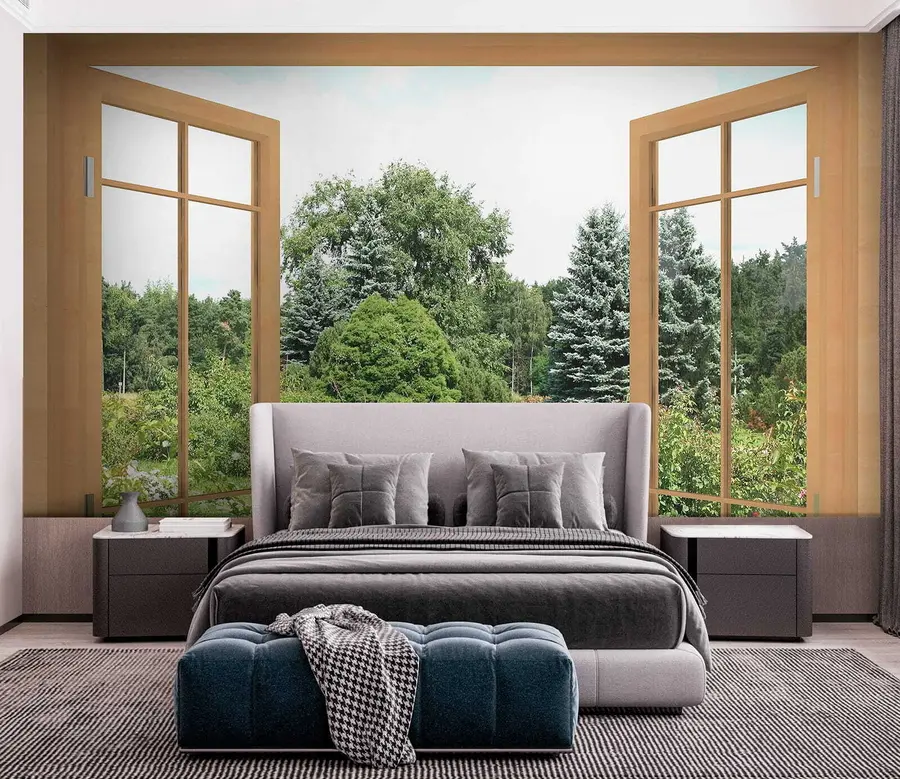 stenske poslikave Pogled skozi okno na gozd u60673