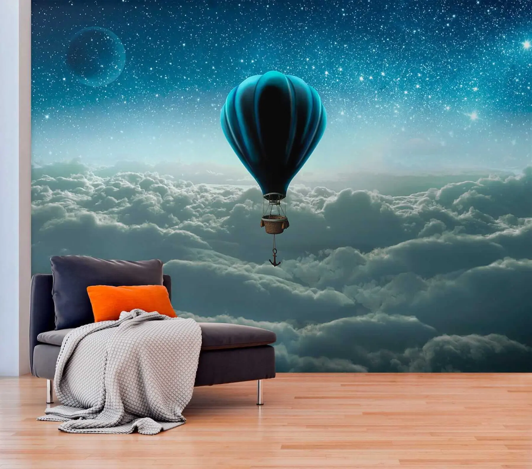 stenske poslikave Balon na vroč zrak na ozadju nočnega neba u70538