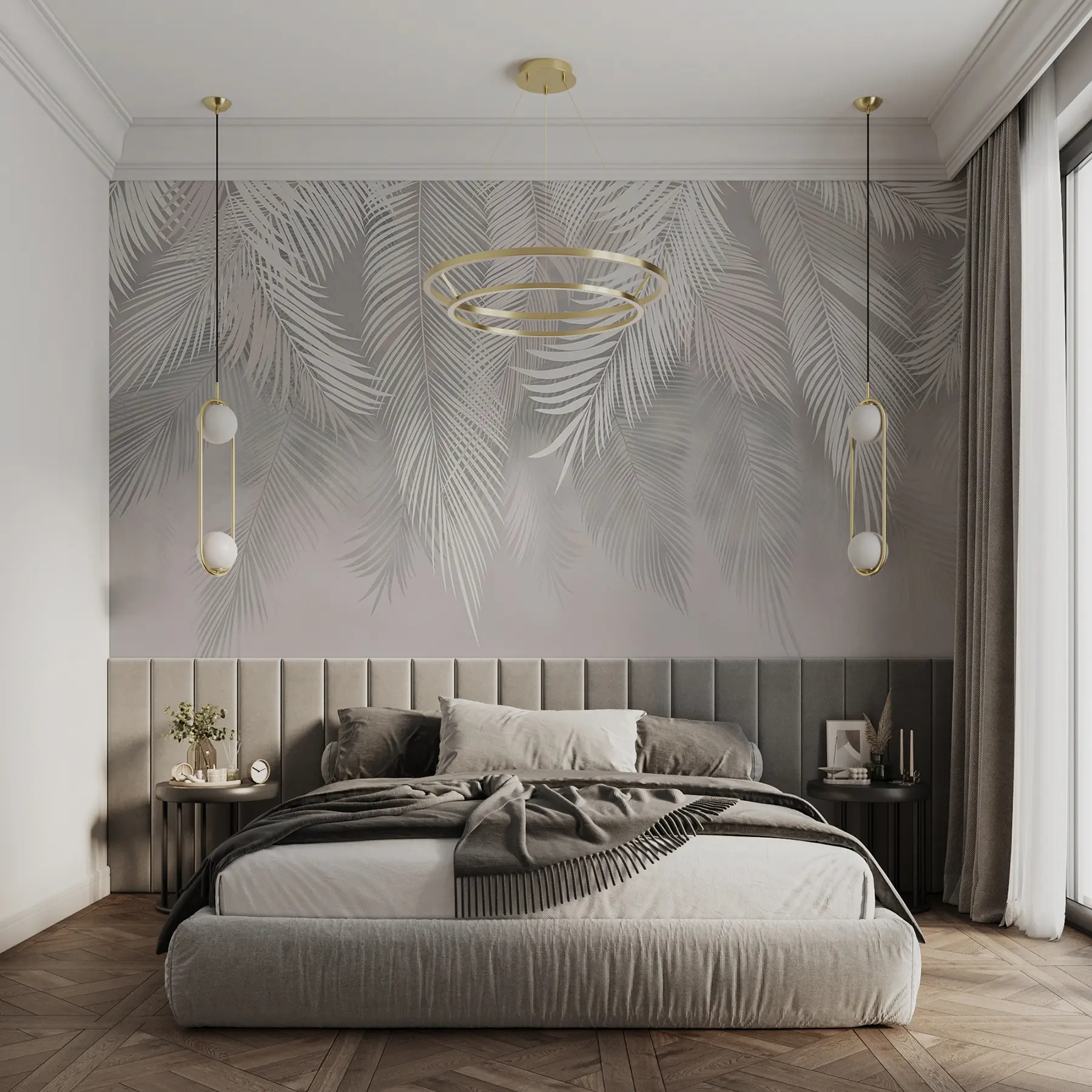 stenske poslikave Sivi palmovi listi u48556
