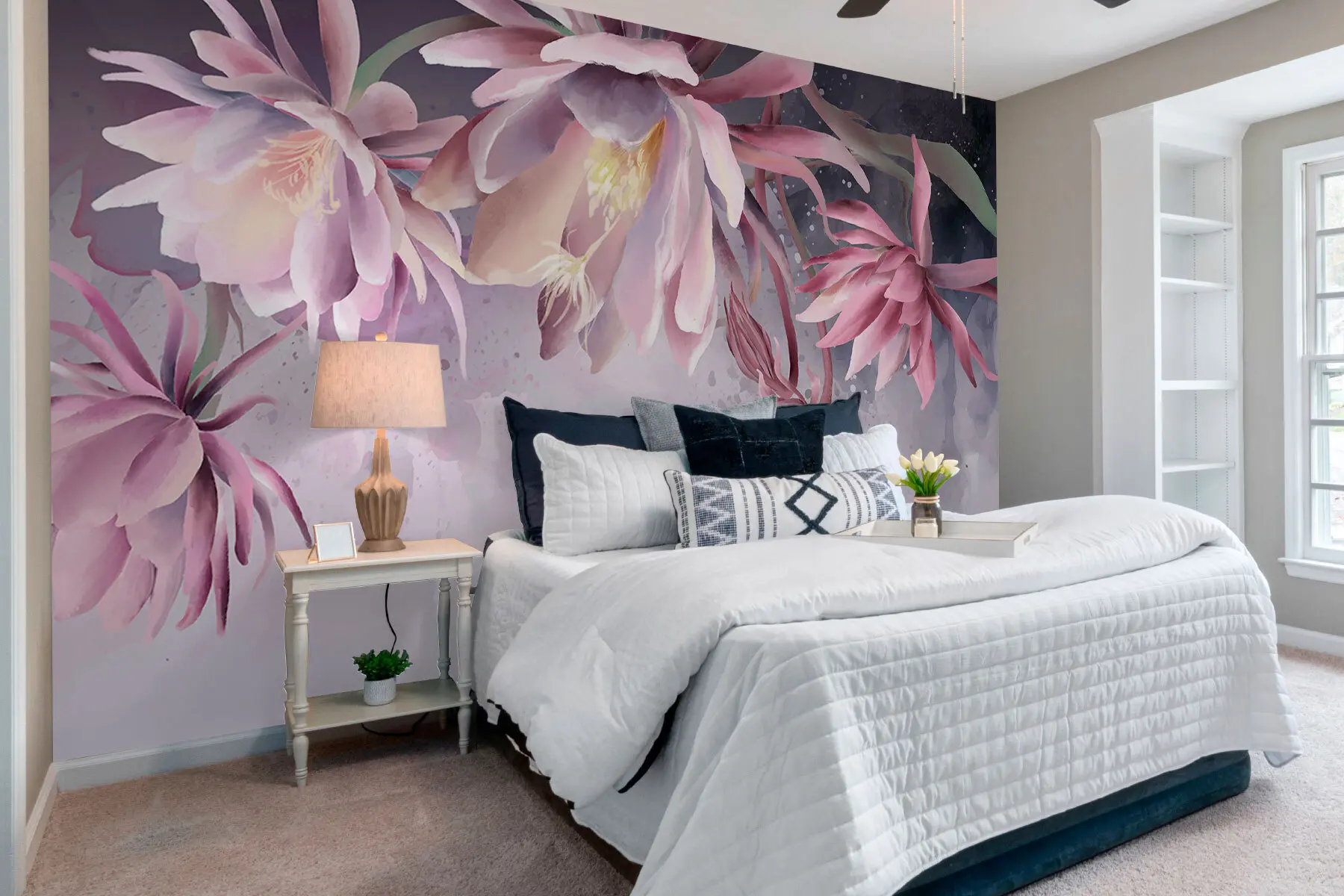 stenske poslikave Veliki cvetovi lokvanjev na abstraktnem akvarelnem ozadju w00387