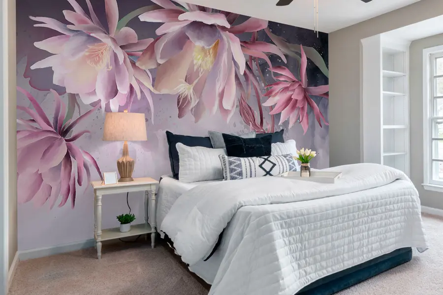 stenske poslikave Veliki cvetovi lokvanjev na abstraktnem akvarelnem ozadju w00387