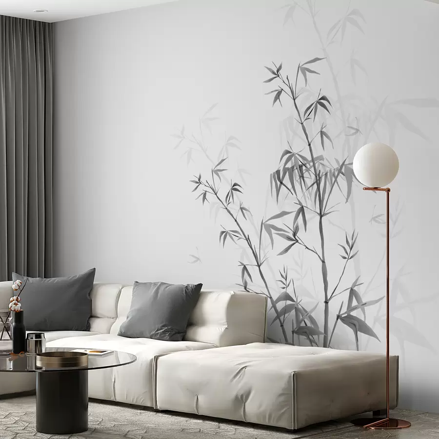 stenske poslikave Minimalistični slog Japandi rastlina bambus Chinoiserie sive barve w00546v1