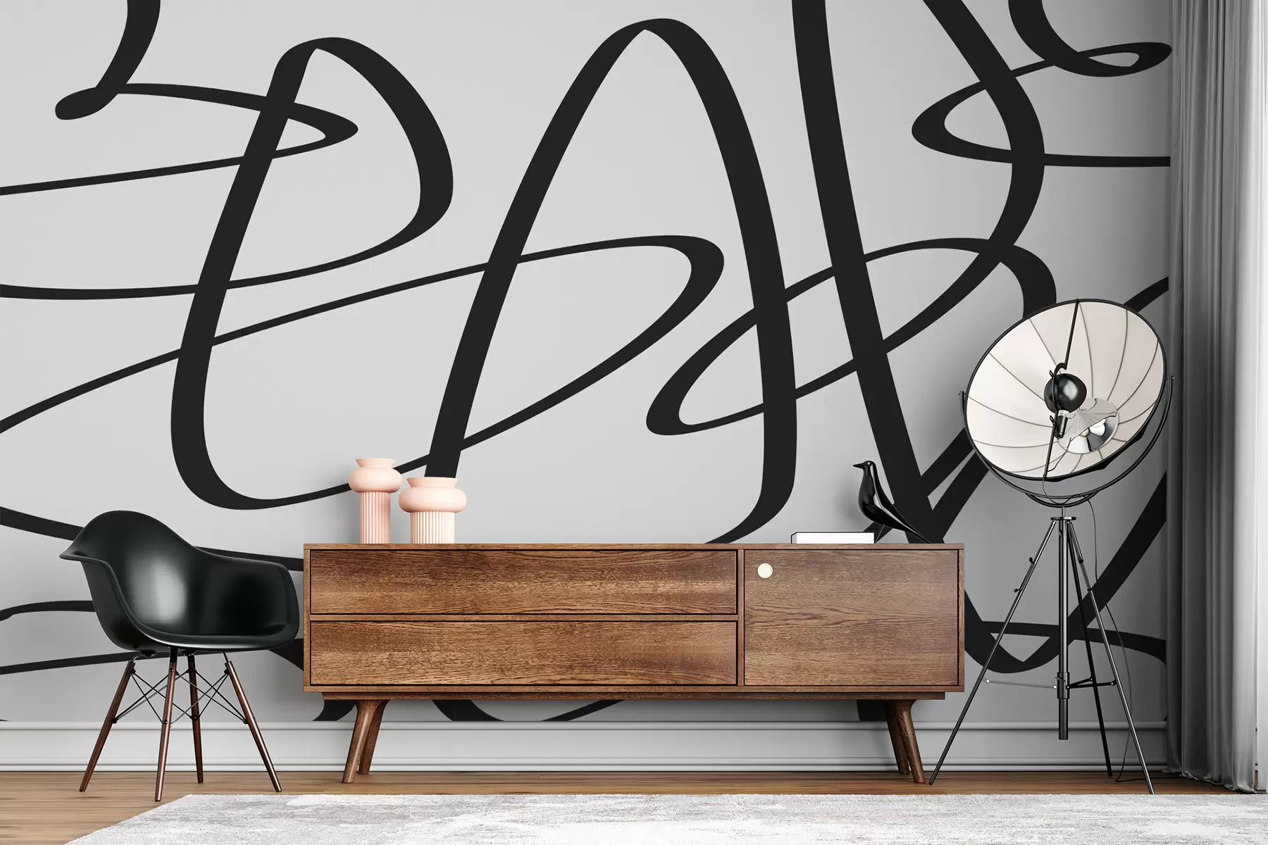 stenske poslikave Črna krivulja, neprekinjena zvita črta, črnilo, povzetek w00583