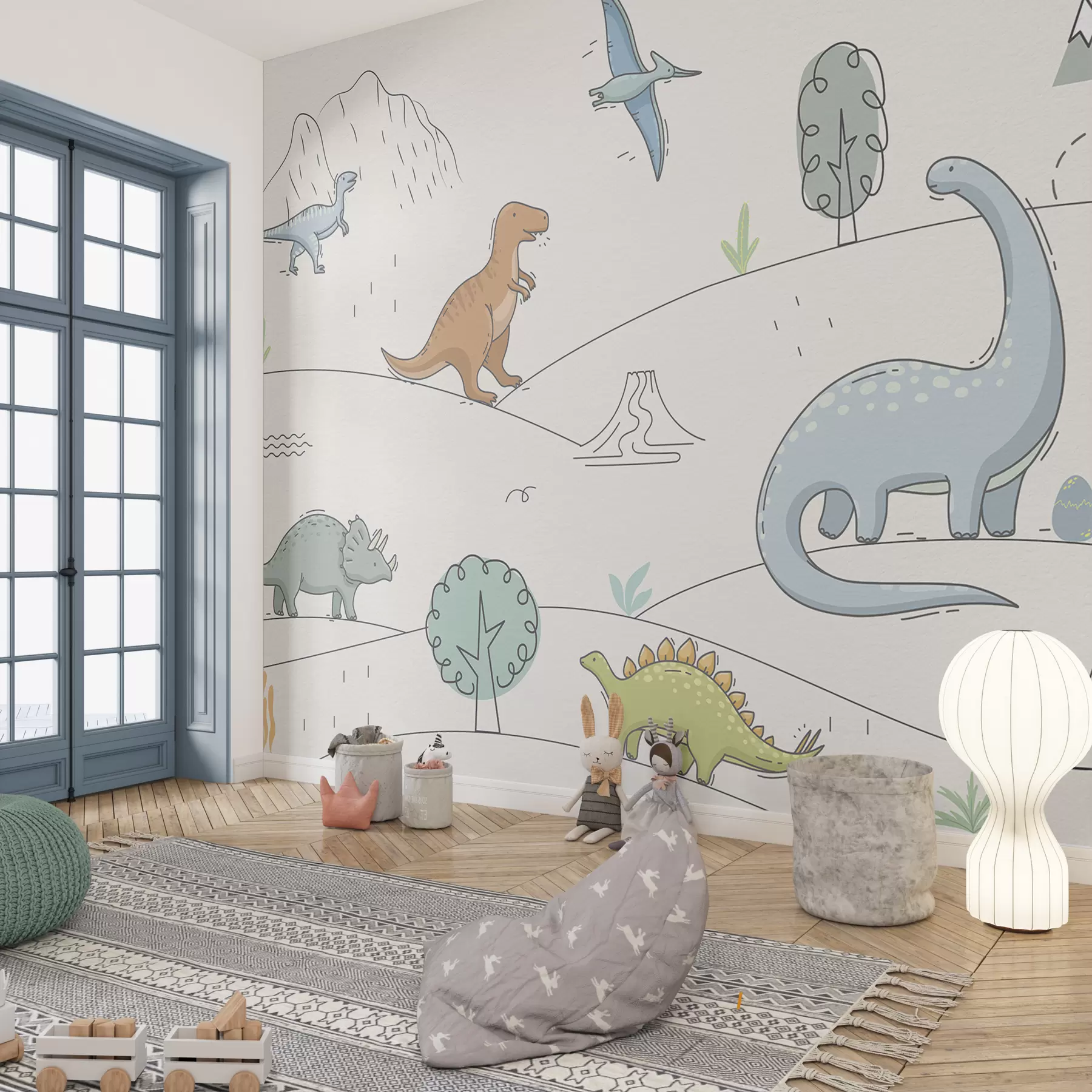 stenske poslikave Pisani dinozavri na hribih w00637