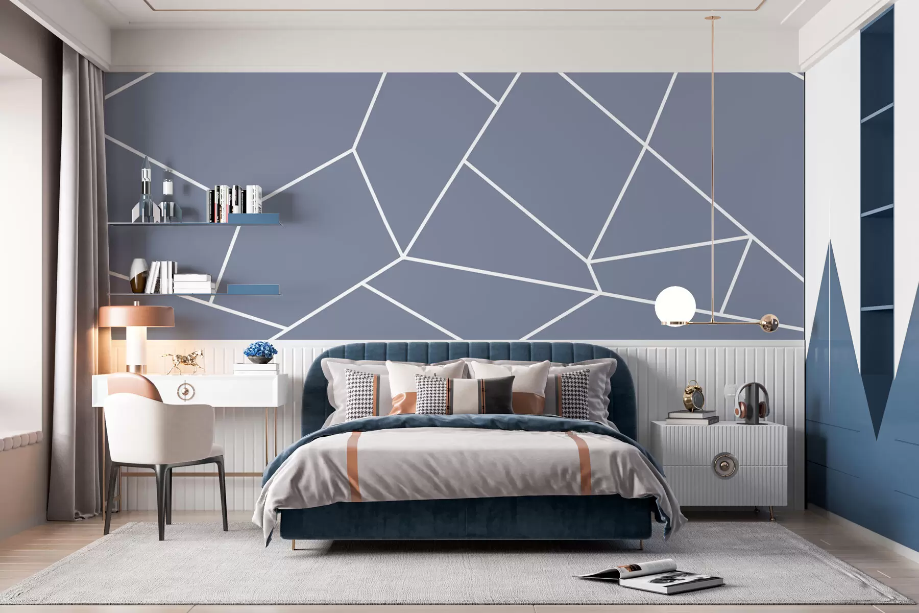 stenske poslikave Geometrijske oblike spletni trikotniki modre barve w00827v4