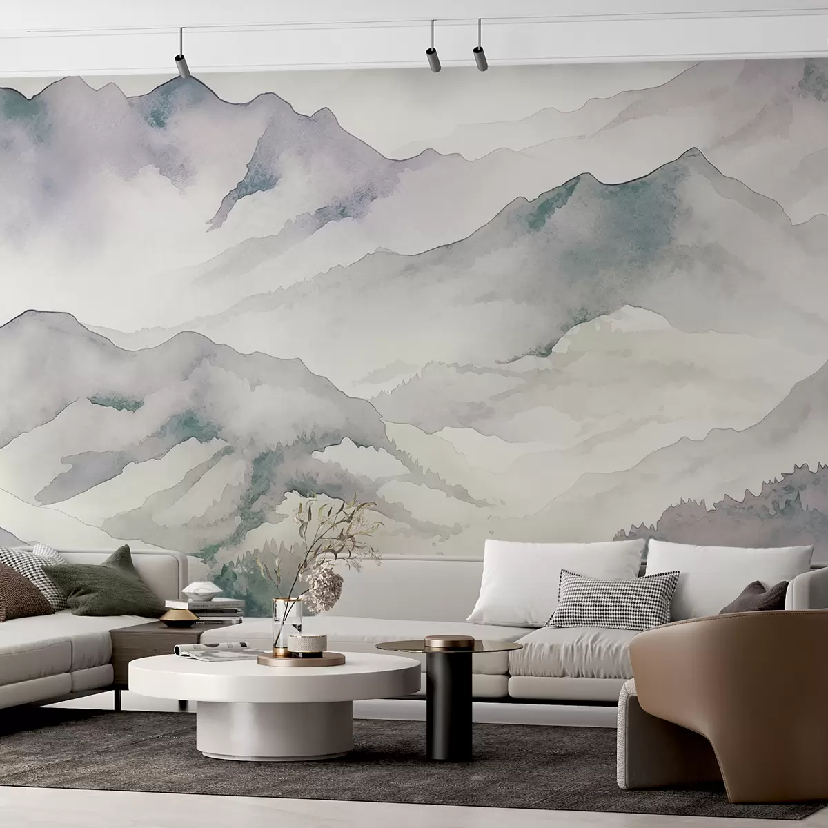 stenske poslikave Gorske verige akvarel, pokrajina, pokrajina, modra, siva, barva sepije w00840v1