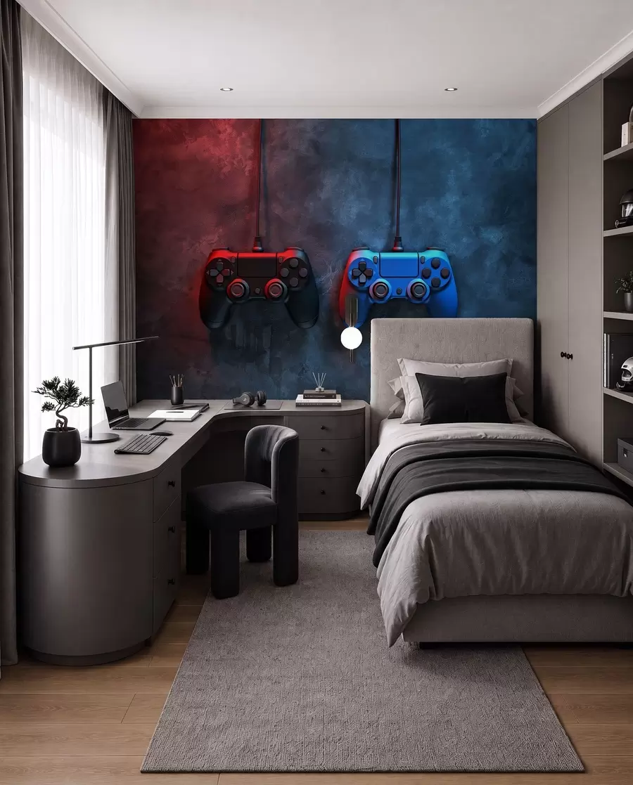 stenske poslikave črno-modri DualShock na temnem ozadju w01189