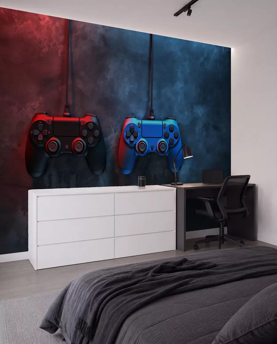 stenske poslikave črno-modri DualShock na temnem ozadju w01189