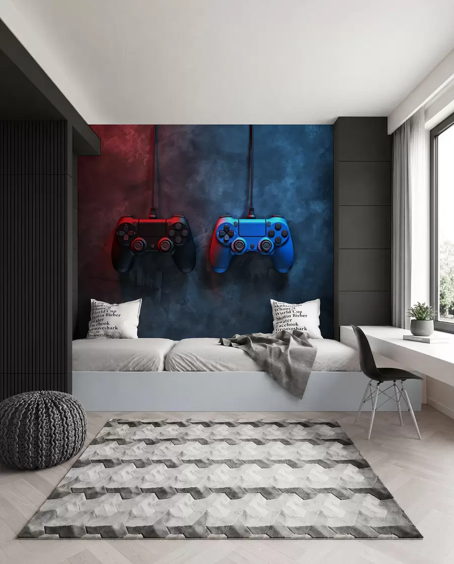 stenske poslikave črno-modri DualShock na temnem ozadju w01189
