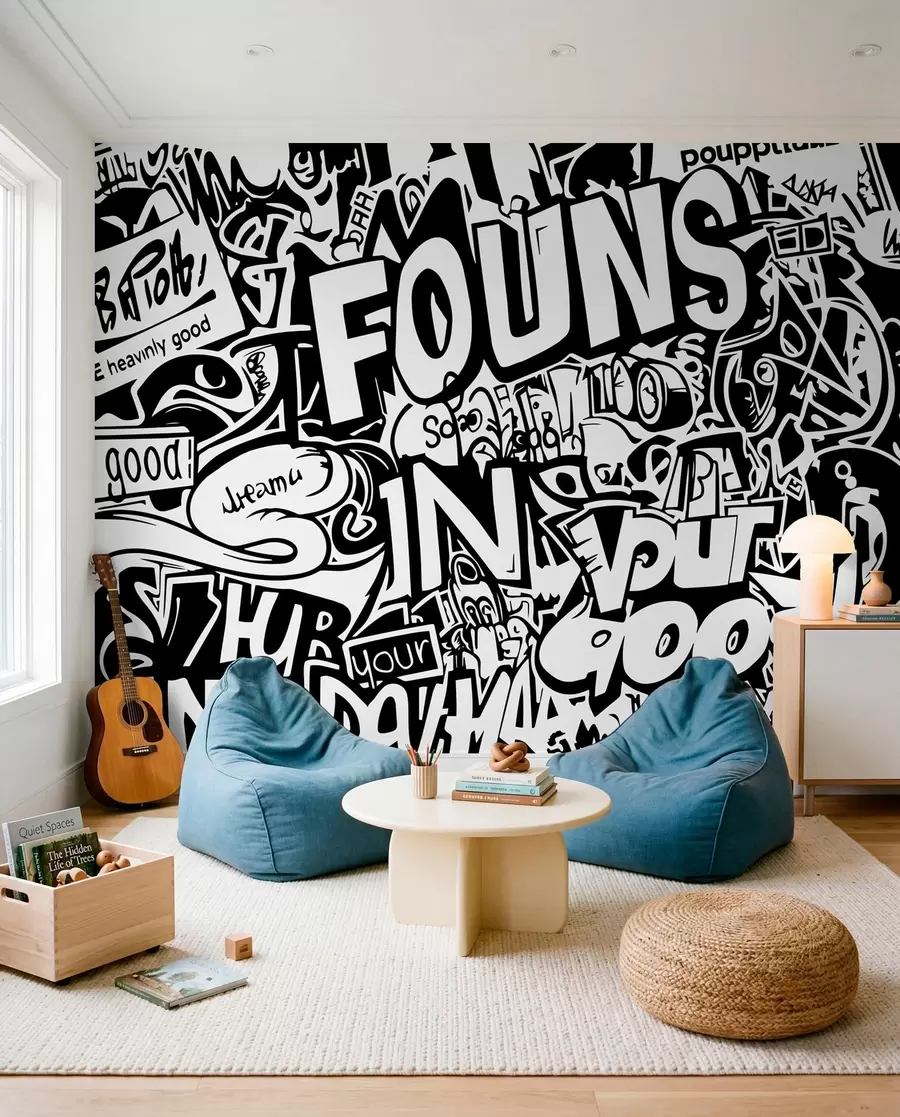 stenske poslikave Črno-beli grafiti w01190