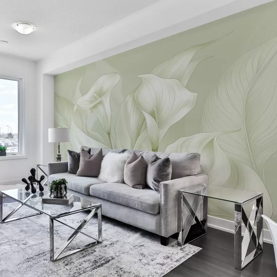 stenske poslikave nežni cvetovi v zeleni barvi w01195v3