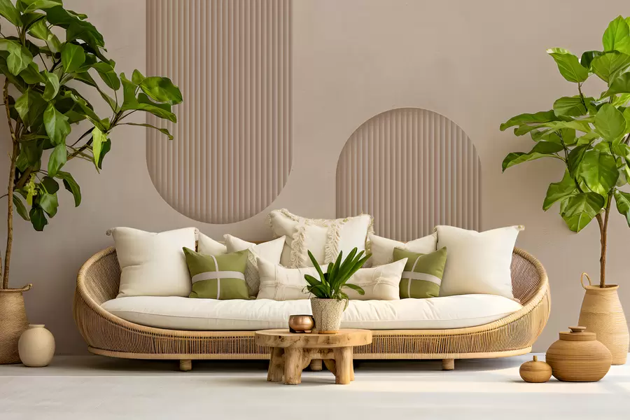 stenske poslikave Art Deco teksturirane tapete v toplih bež odtenkih. Imitacija volumetričnih lokov    w08048