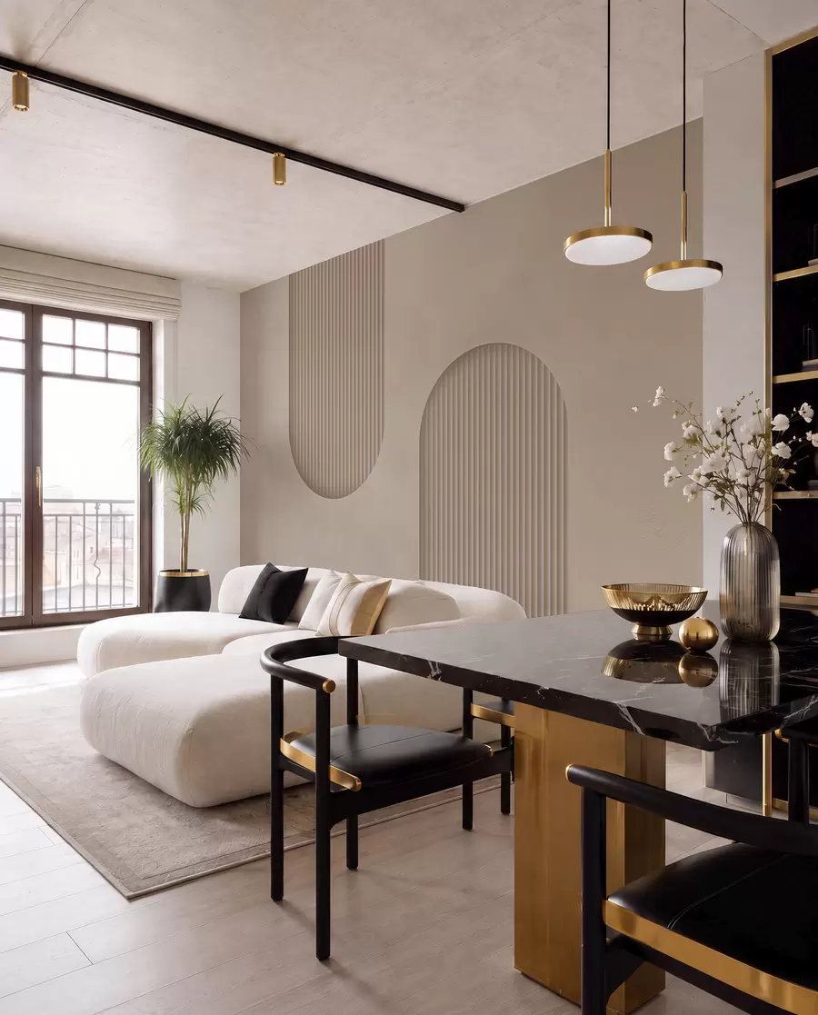 stenske poslikave Art Deco teksturirane tapete v toplih bež odtenkih. Imitacija volumetričnih lokov    w08048