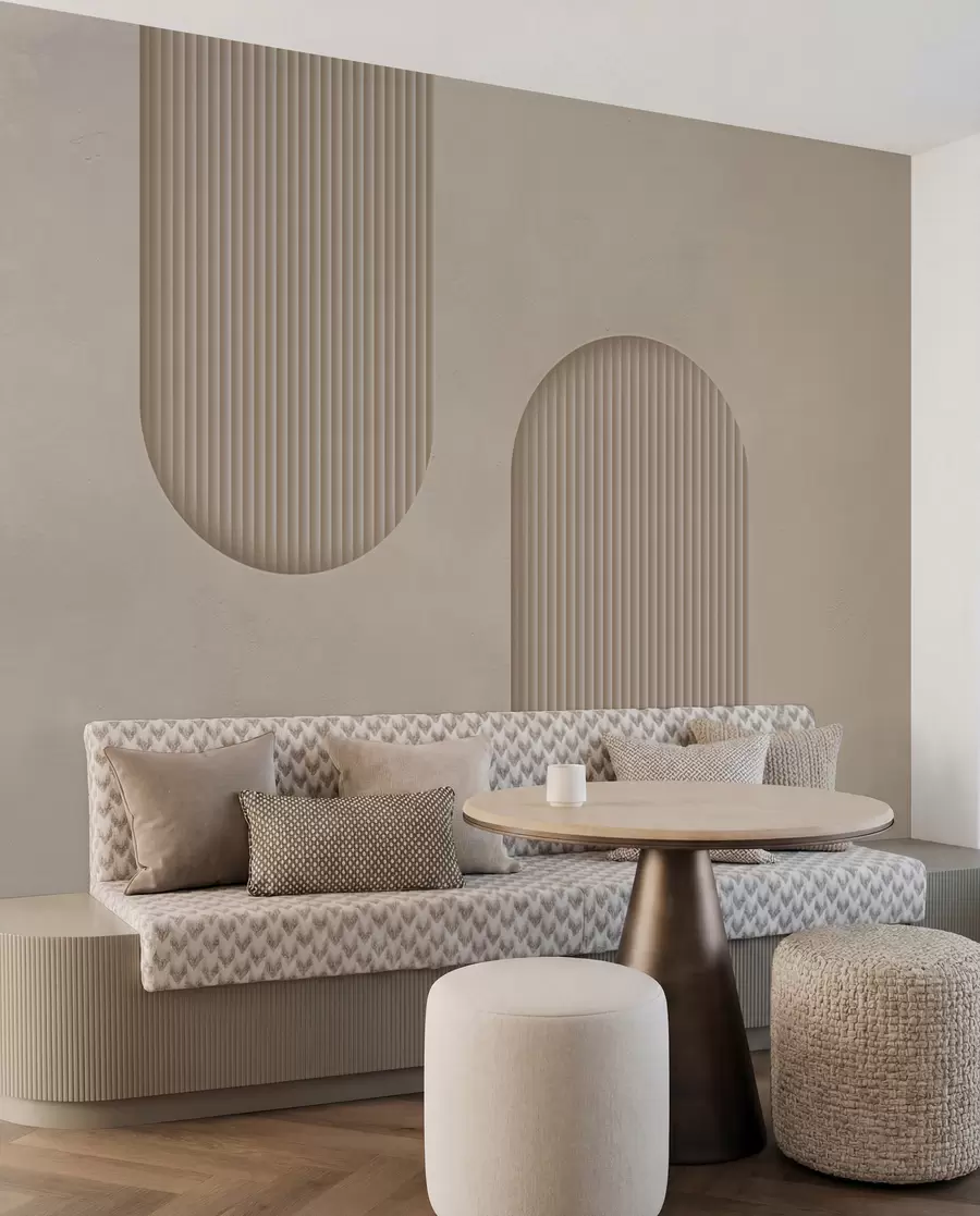 stenske poslikave Art Deco teksturirane tapete v toplih bež odtenkih. Imitacija volumetričnih lokov    w08048