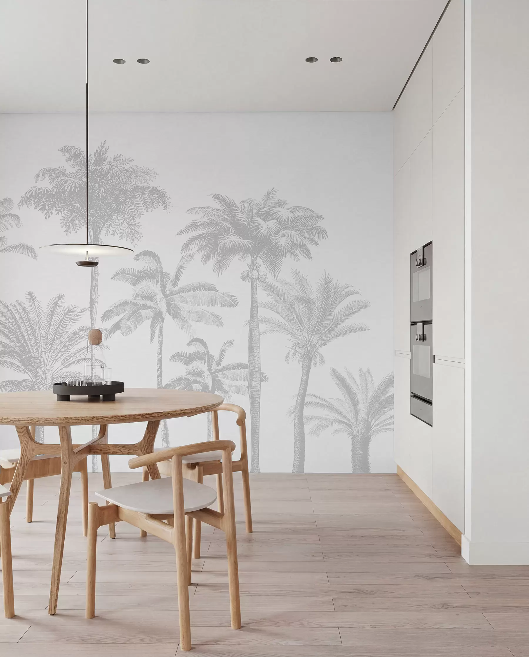 stenske poslikave Oaza tropskih palm minimalno sive barve w08111v2