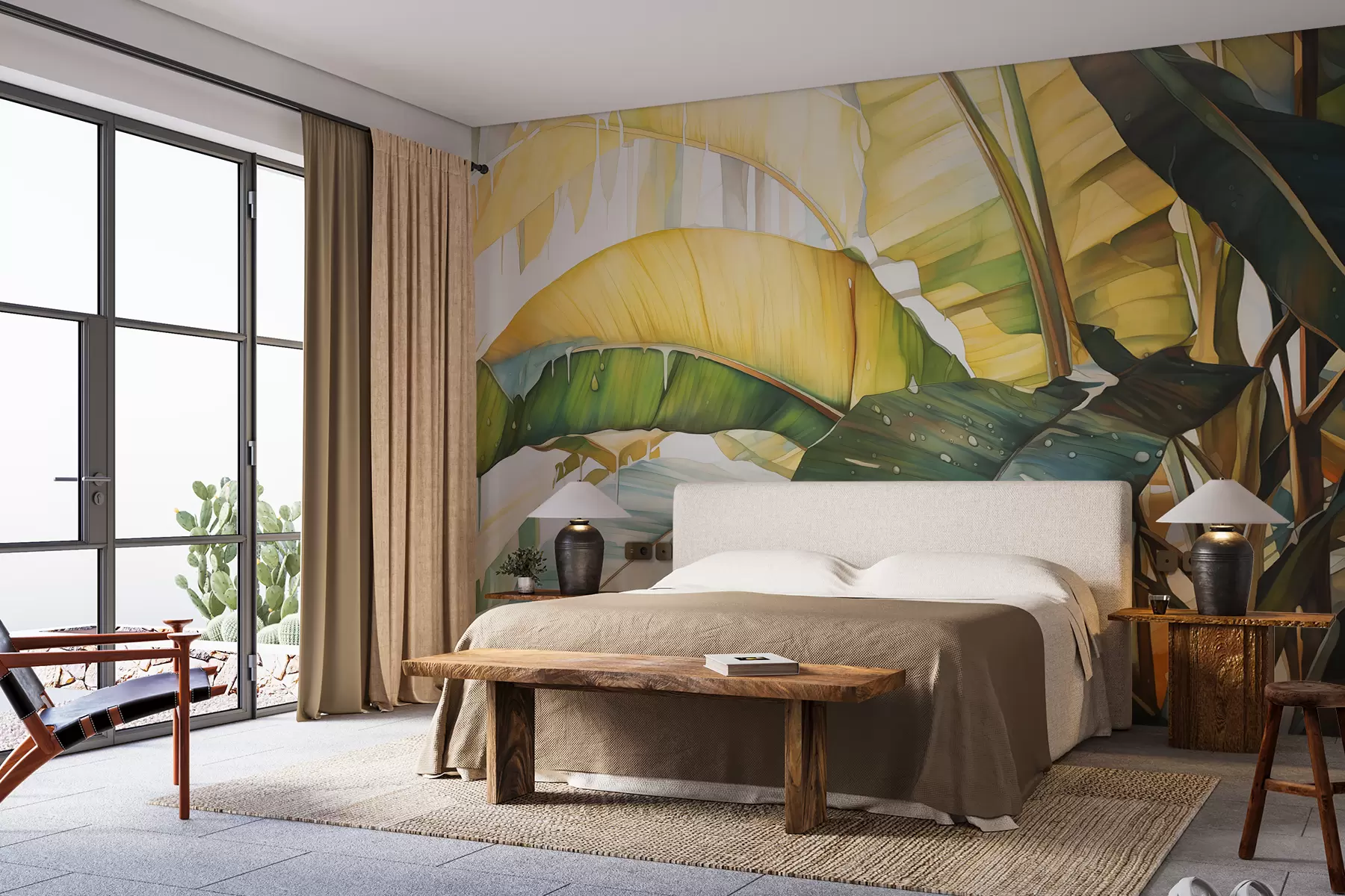 stenske poslikave Tropski listi v akvarelu dežja w08115