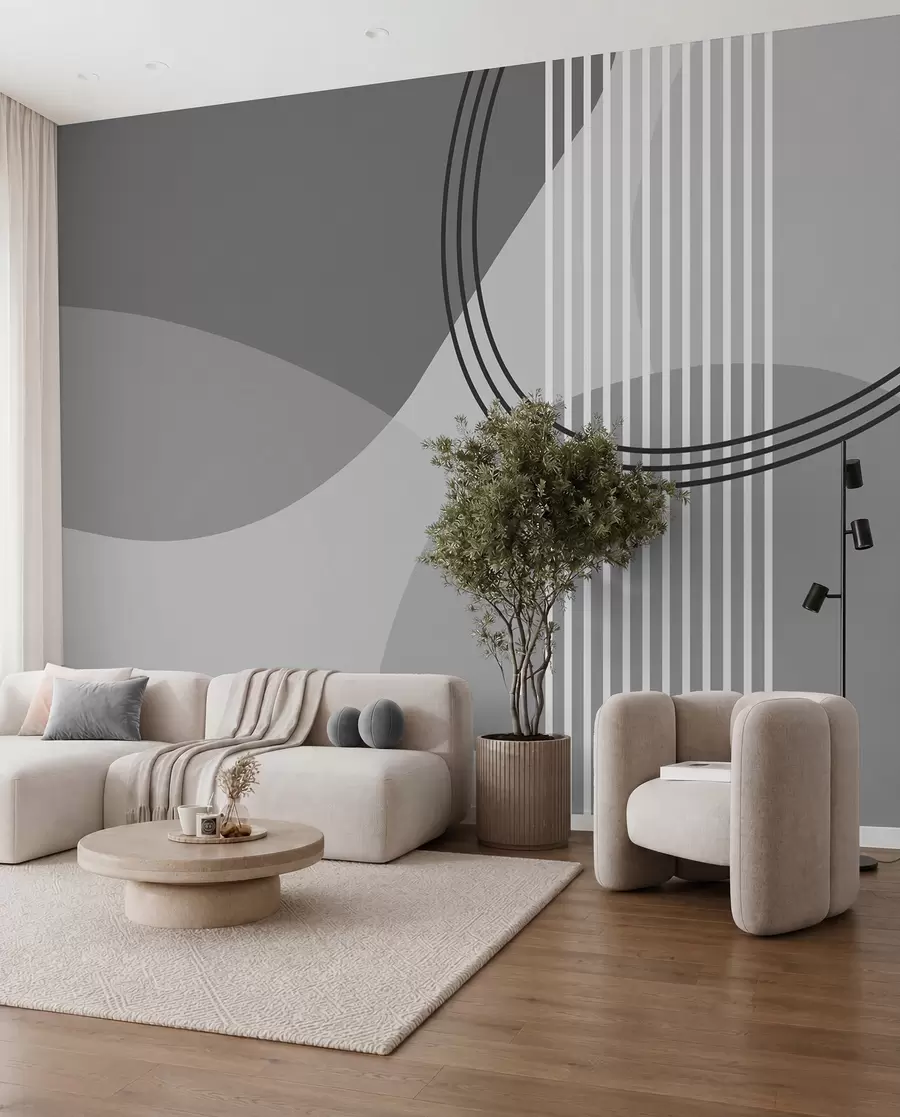 stenske poslikave Geometrijska abstrakcija črta in krog minimalizem moderen slog sive barve w08173v3