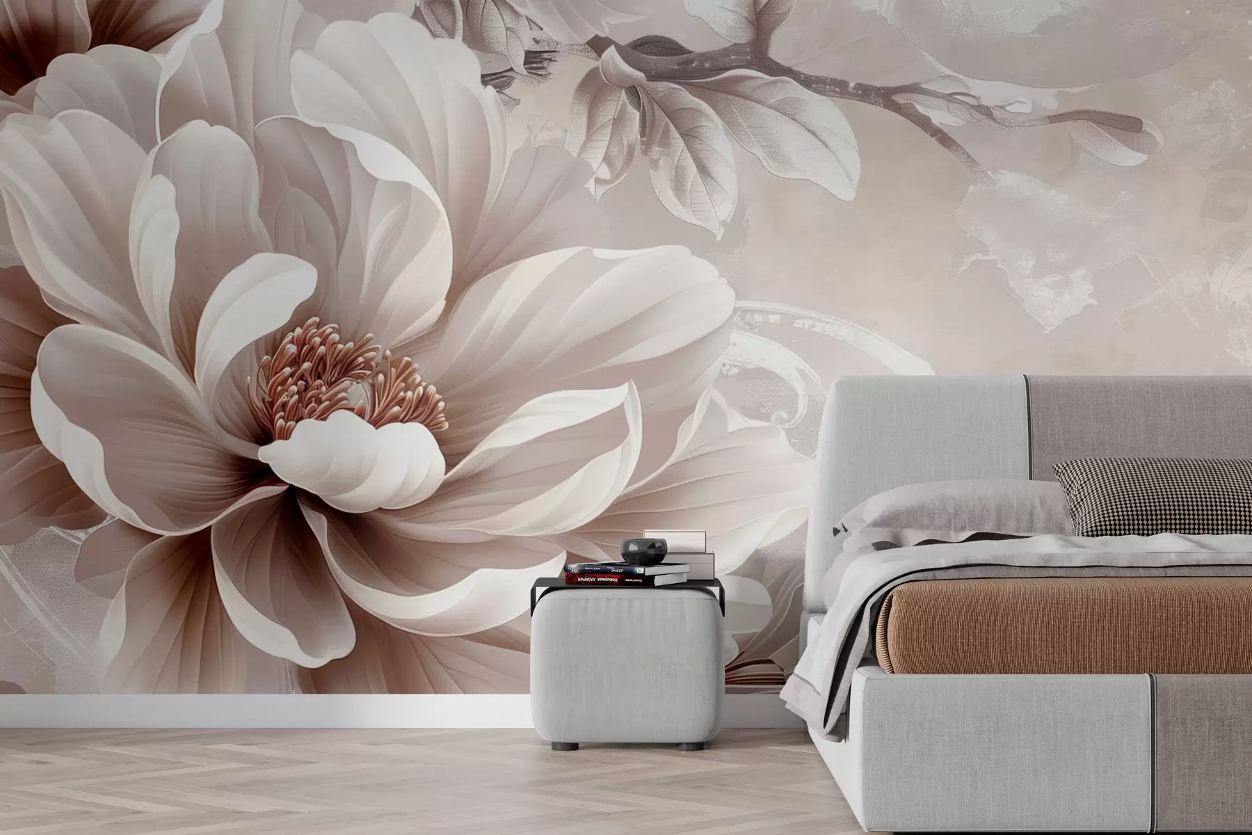 stenske poslikave Velik prašno roza cvet na grunge steni w08181v1