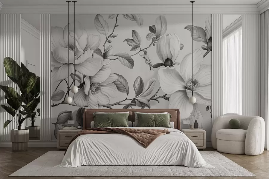 stenske poslikave Enobarvna eleganca magnolije w01429