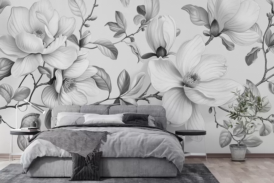stenske poslikave Enobarvna eleganca magnolije w01429
