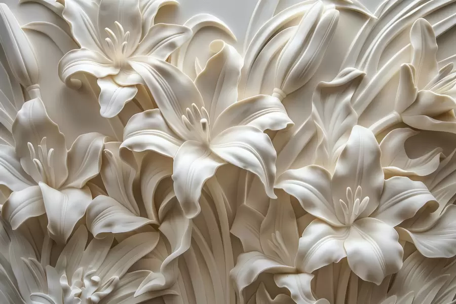 stenske poslikave Eleganten bež 3d relief izrezljanih lilij w01433