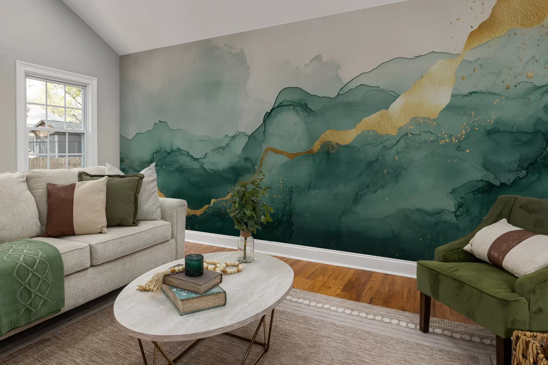 stenske poslikave Vintage smaragdna akvarelna kompozicija w01362v1