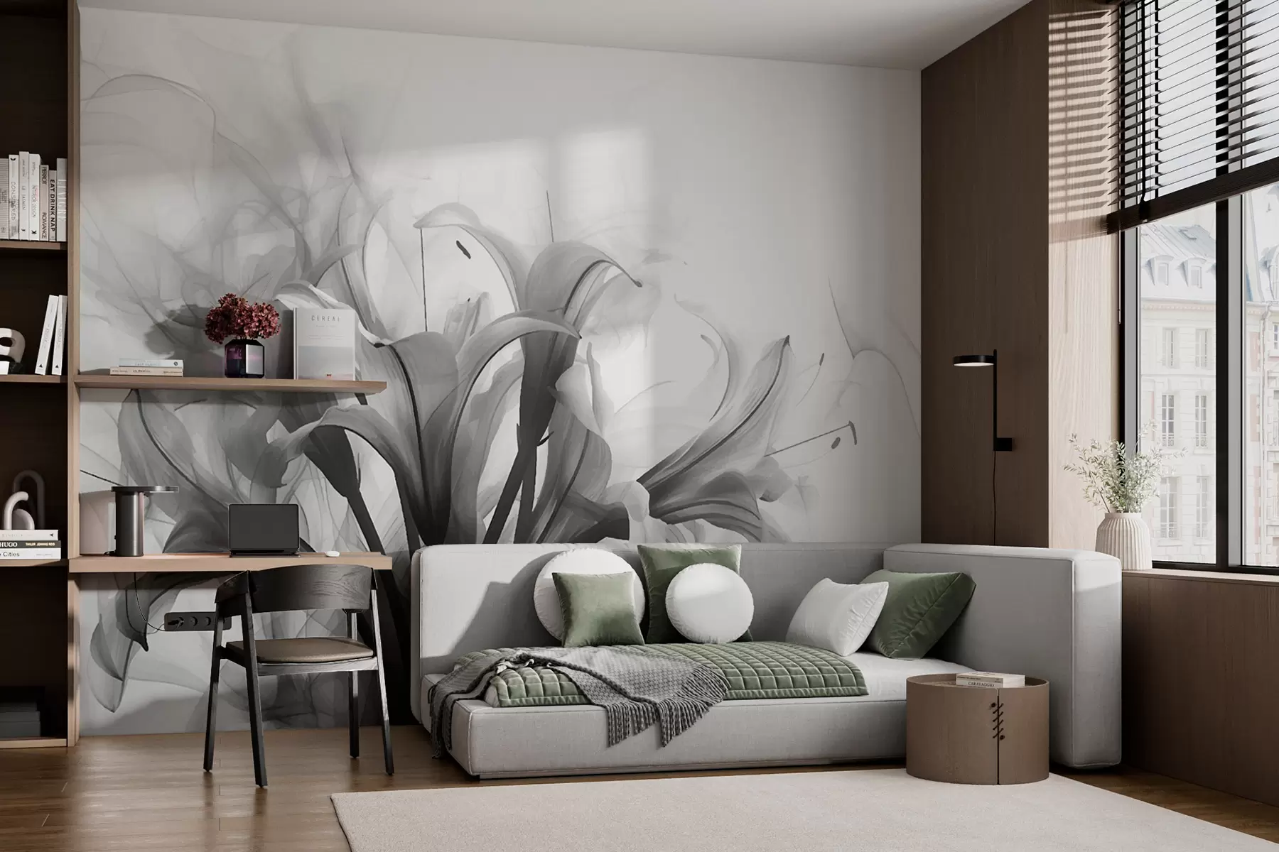 stenske poslikave Črno-bele rože w01072