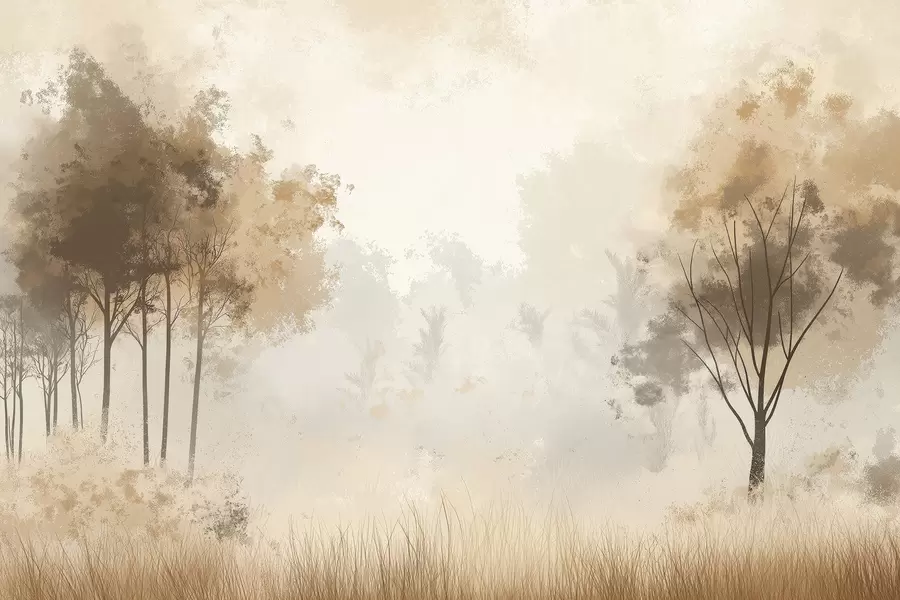 stenske poslikave Naravne pokrajine, drevesa v gozdu, grunge tekstura, bež barve w01564