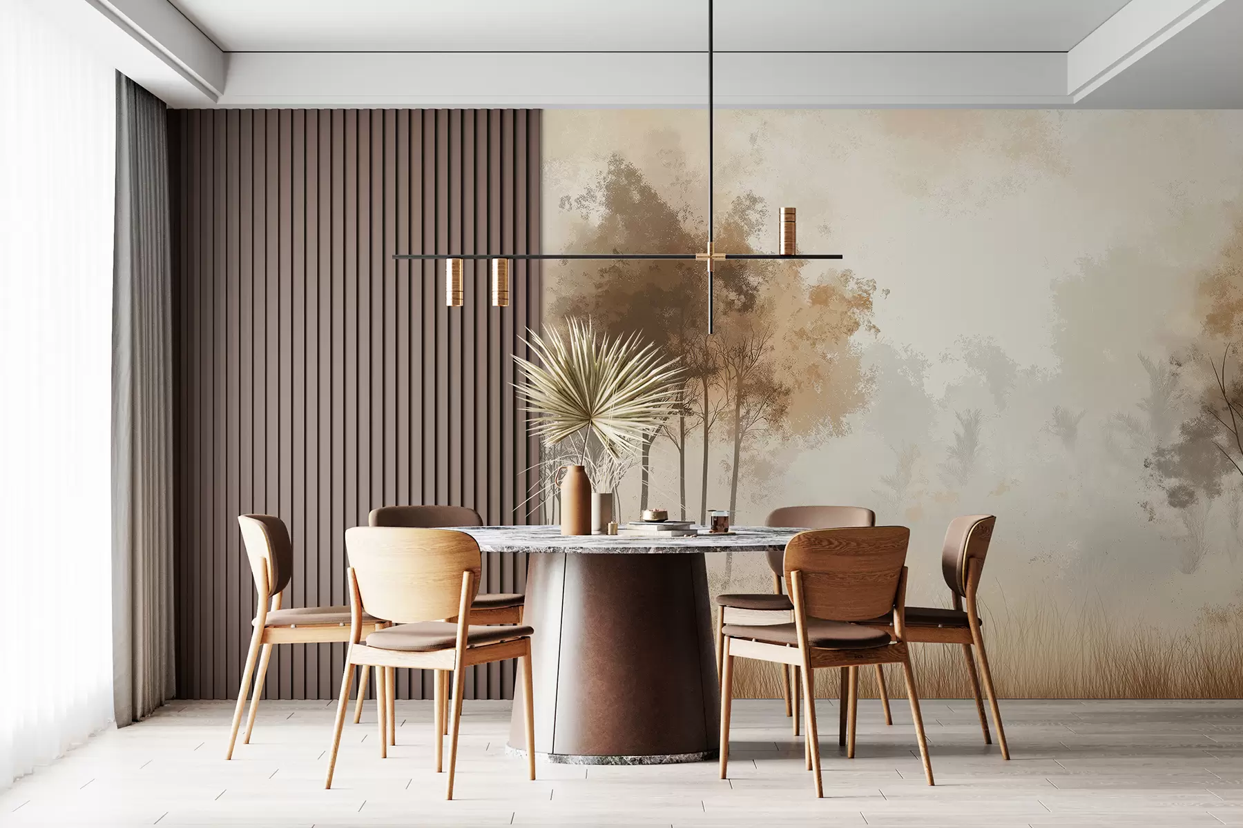 stenske poslikave Naravne pokrajine, drevesa v gozdu, grunge tekstura, bež barve w01564