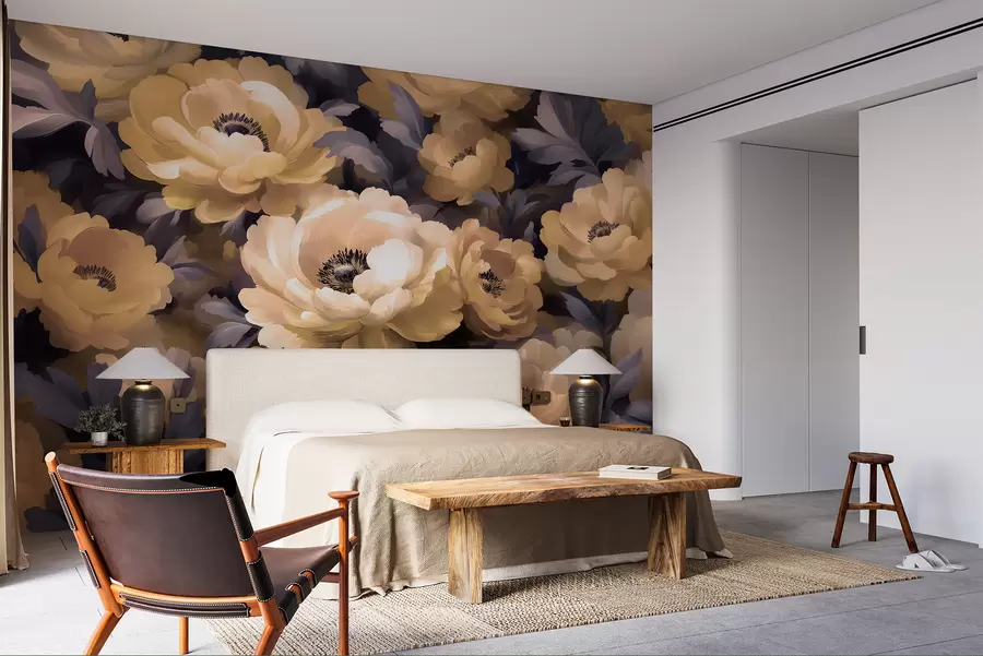 stenske poslikave Cvetlični slog oljne slike, ki temelji na bež in vijolični barvi w01581