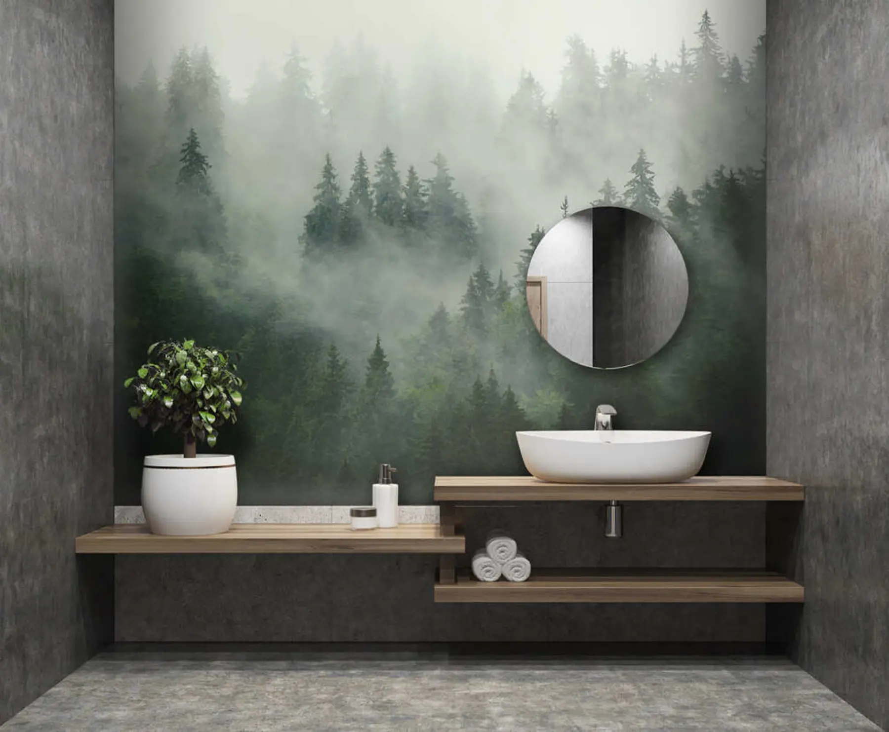 stenske poslikave Megleno jutro, gozd u36439