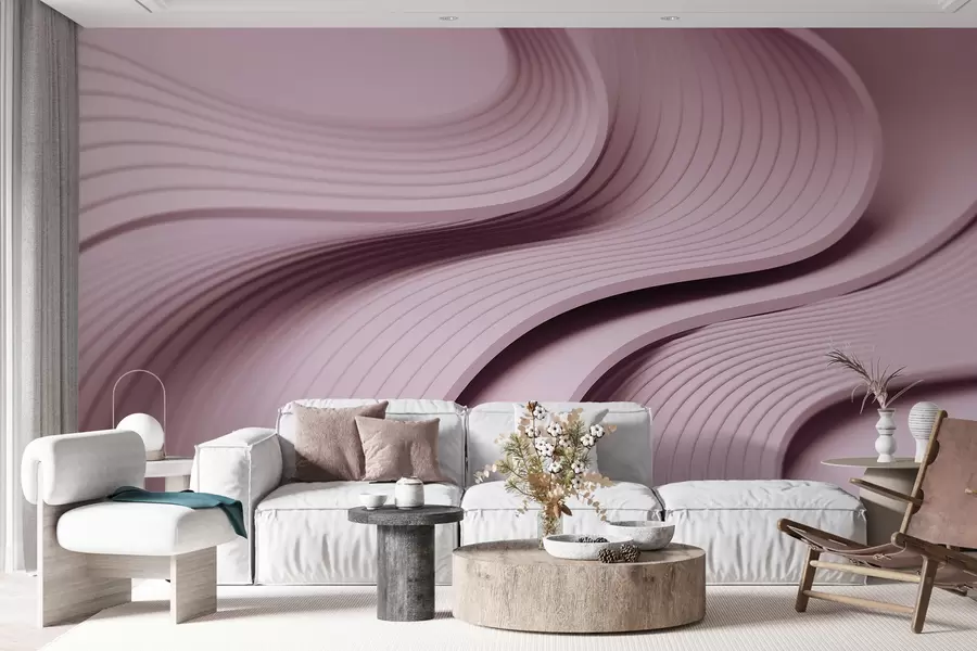 stenske poslikave Elegantni voluminozni valovi v slogu 3D v odtenkih pudra w01147v1