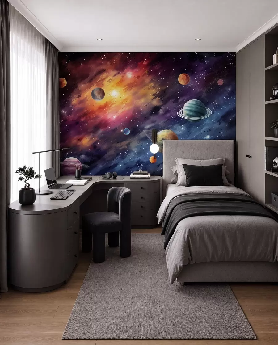 stenske poslikave Vesolje s planeti in zvezdami, akvarel, kozmično w01798