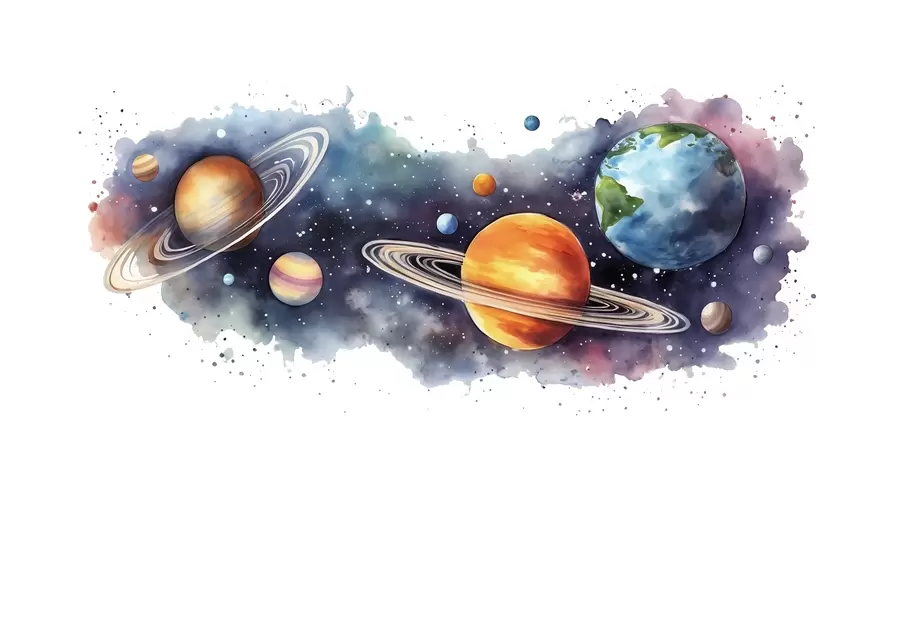 stenske poslikave Akvarelni planeti, vesolje, vesoljski, Zemlja, Saturn w01802