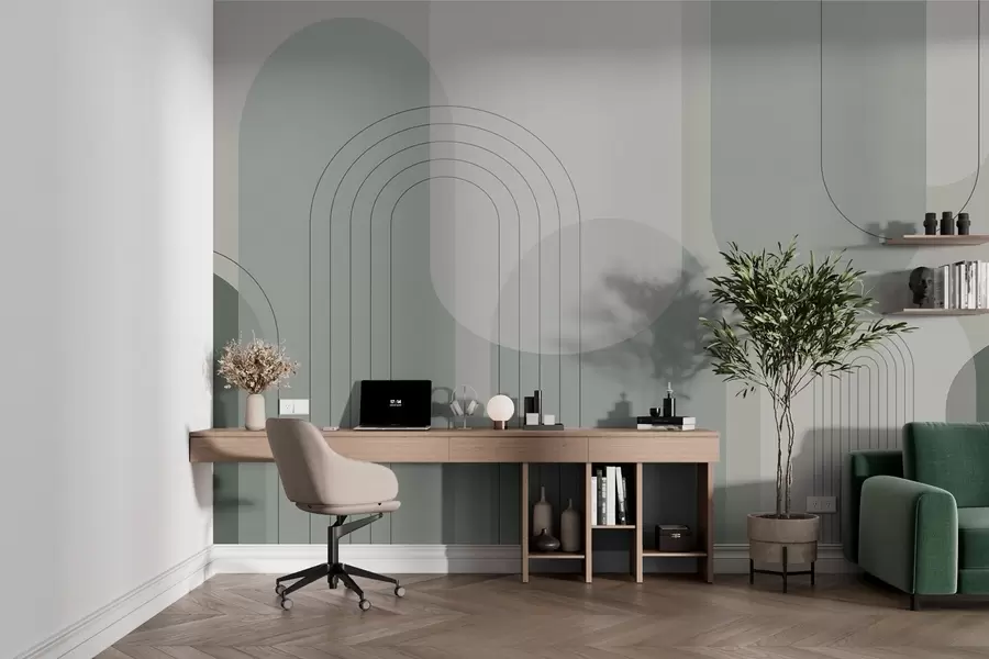 stenske poslikave Minimalistična in boho geometrija v zelenih tonih w01920