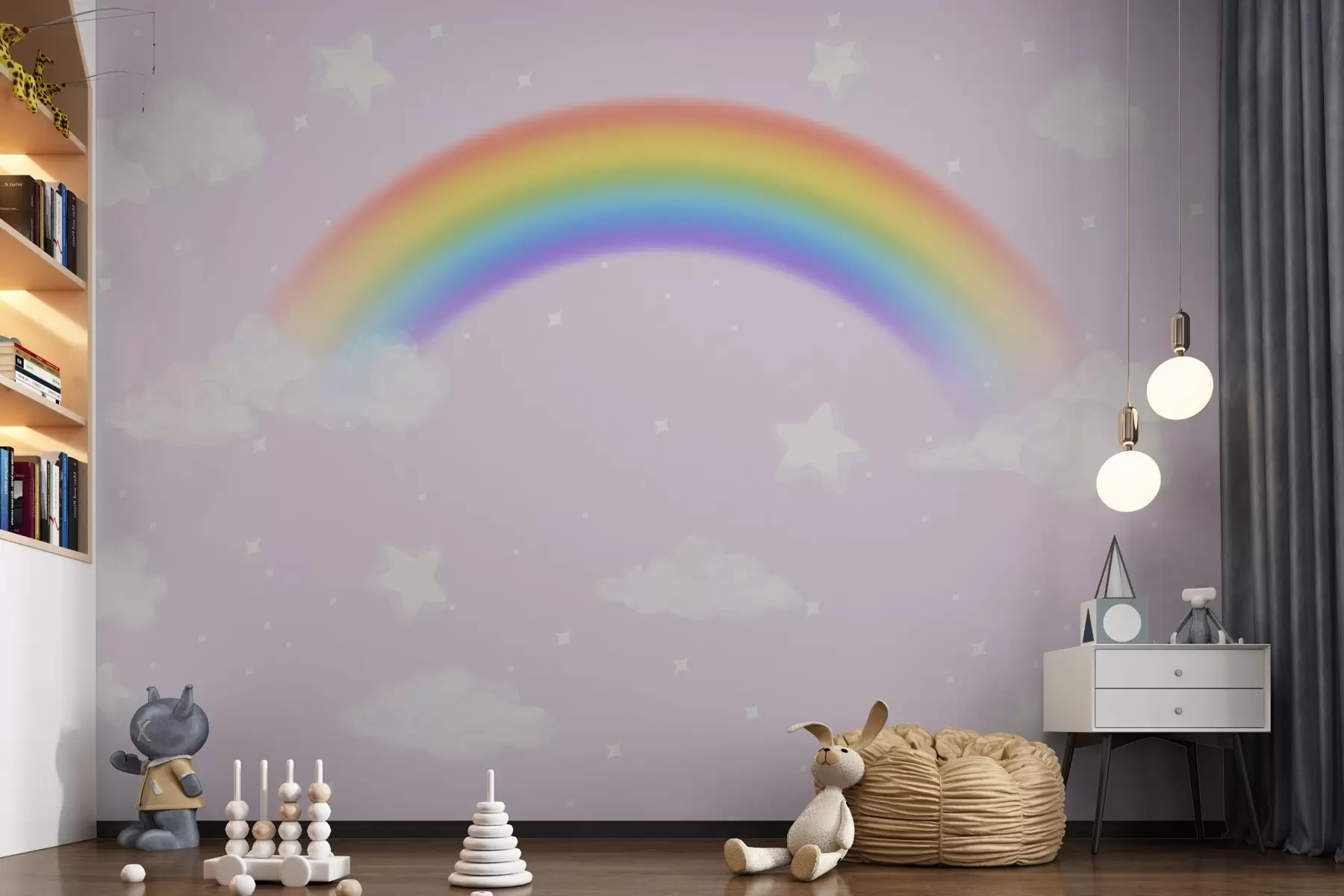 stenske poslikave Čudovita mavrica med puhastimi oblaki w00013