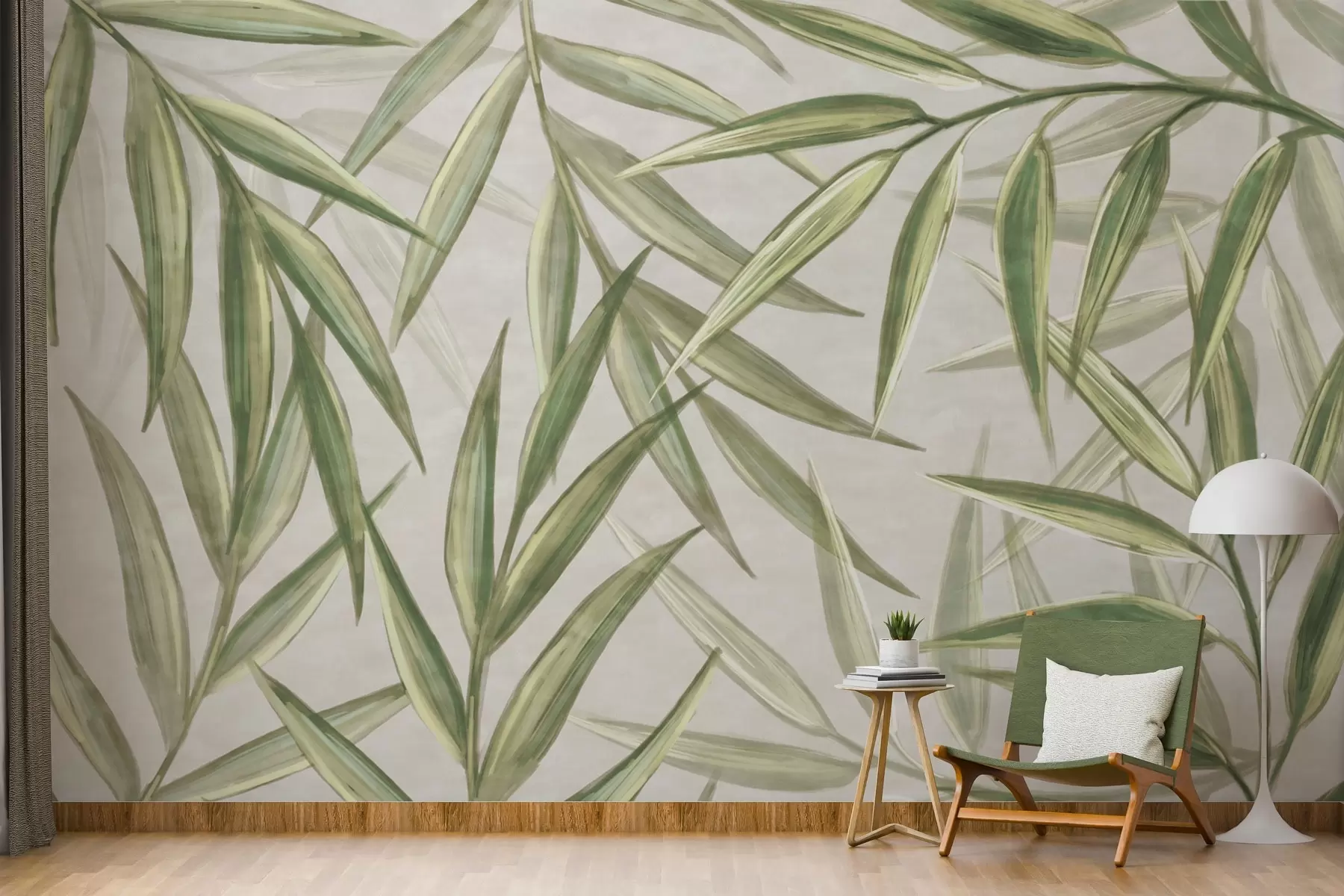 stenske poslikave Bujni listi v nežnih akvarelnih tonih w00236