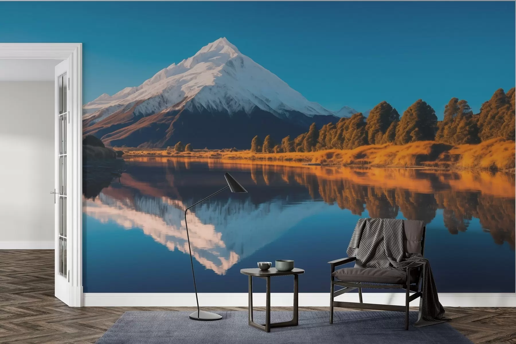 stenske poslikave Gorska pokrajina z gozdom in reko w02074