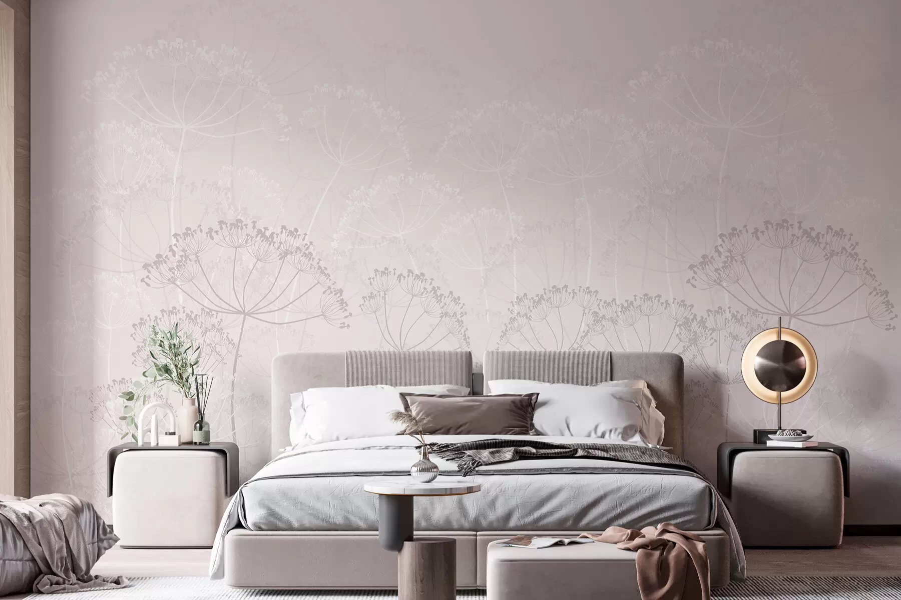 stenske poslikave Krhke rastline minimalizem roza barva w02105