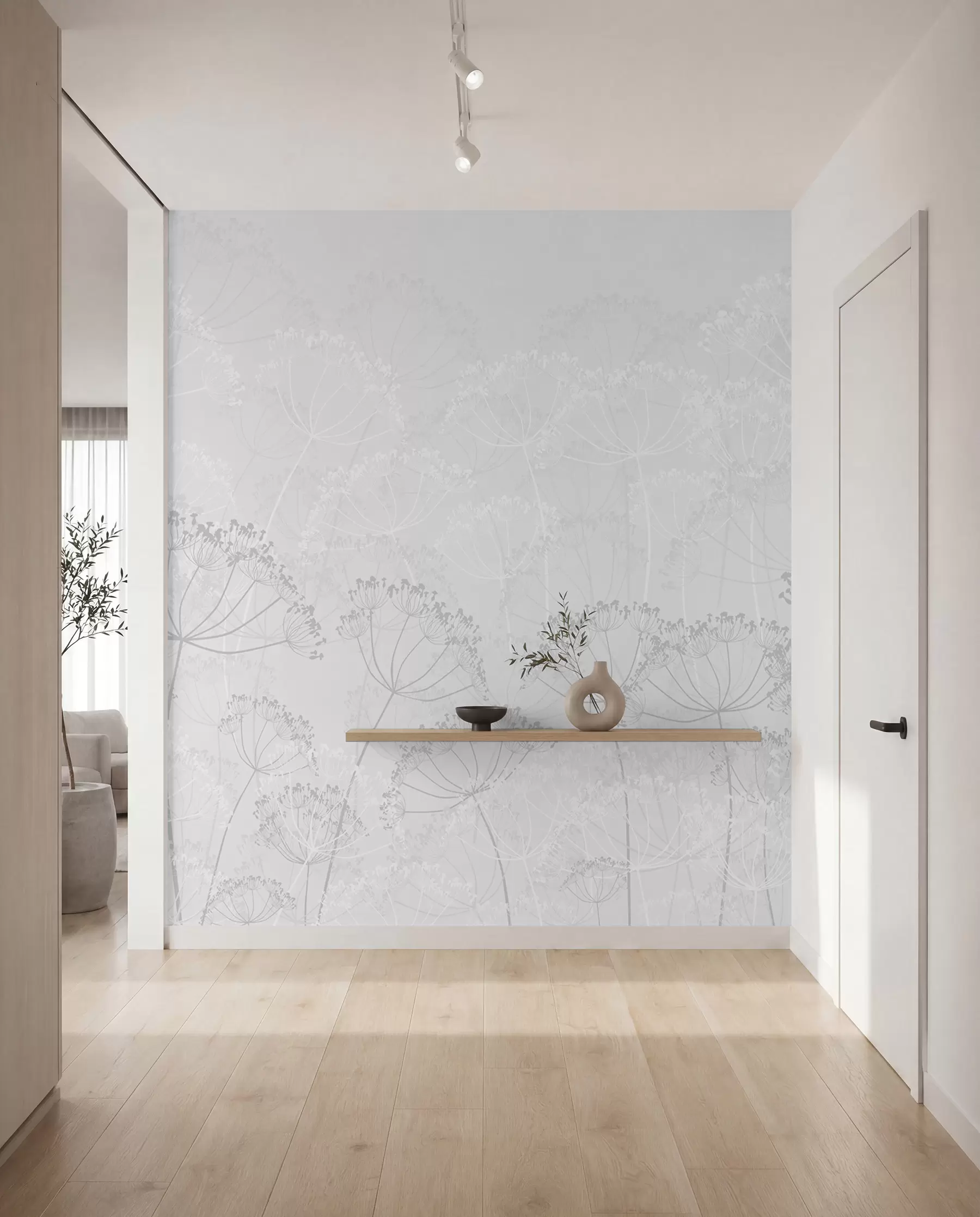 stenske poslikave Krhke rastline minimalizem siva barva w02105v2
