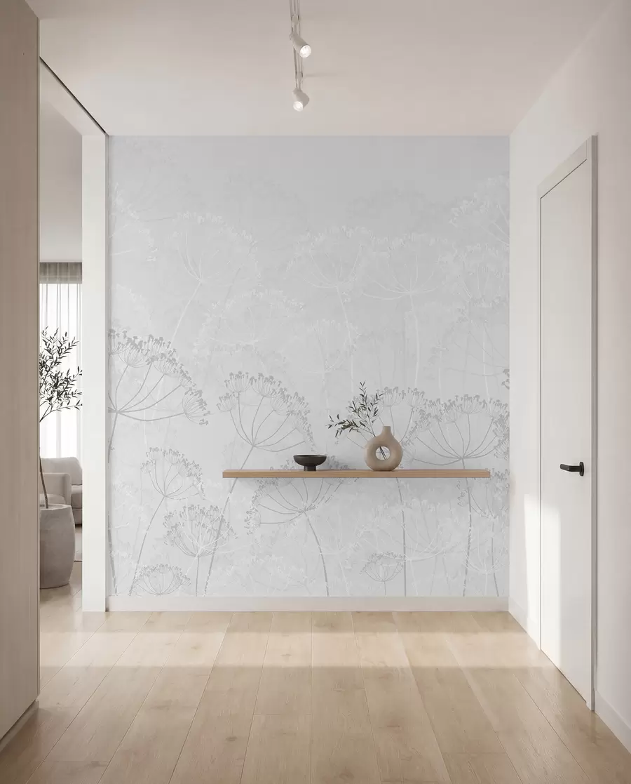 stenske poslikave Krhke rastline minimalizem siva barva w02105v2