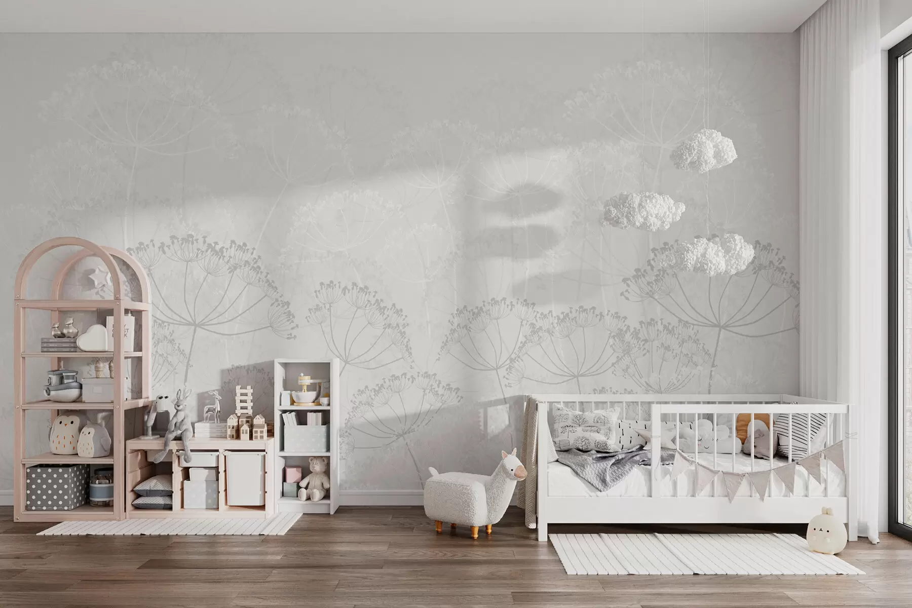 stenske poslikave Krhke rastline minimalizem siva barva w02105v2